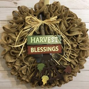 Harvest Blessings Burlap Wreath New